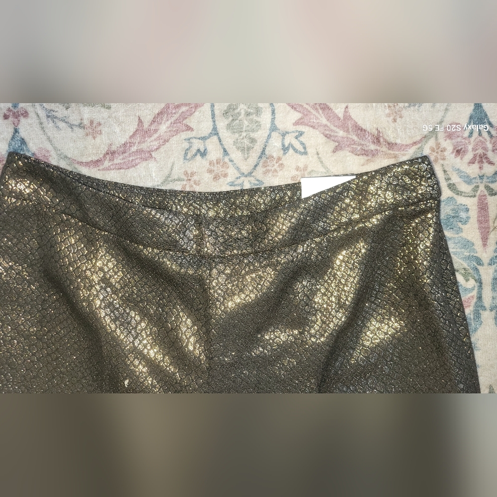 Anne Klein Shimmering Black and Gold Snake Skin Print Metallic Pants - Picture 3 of 8